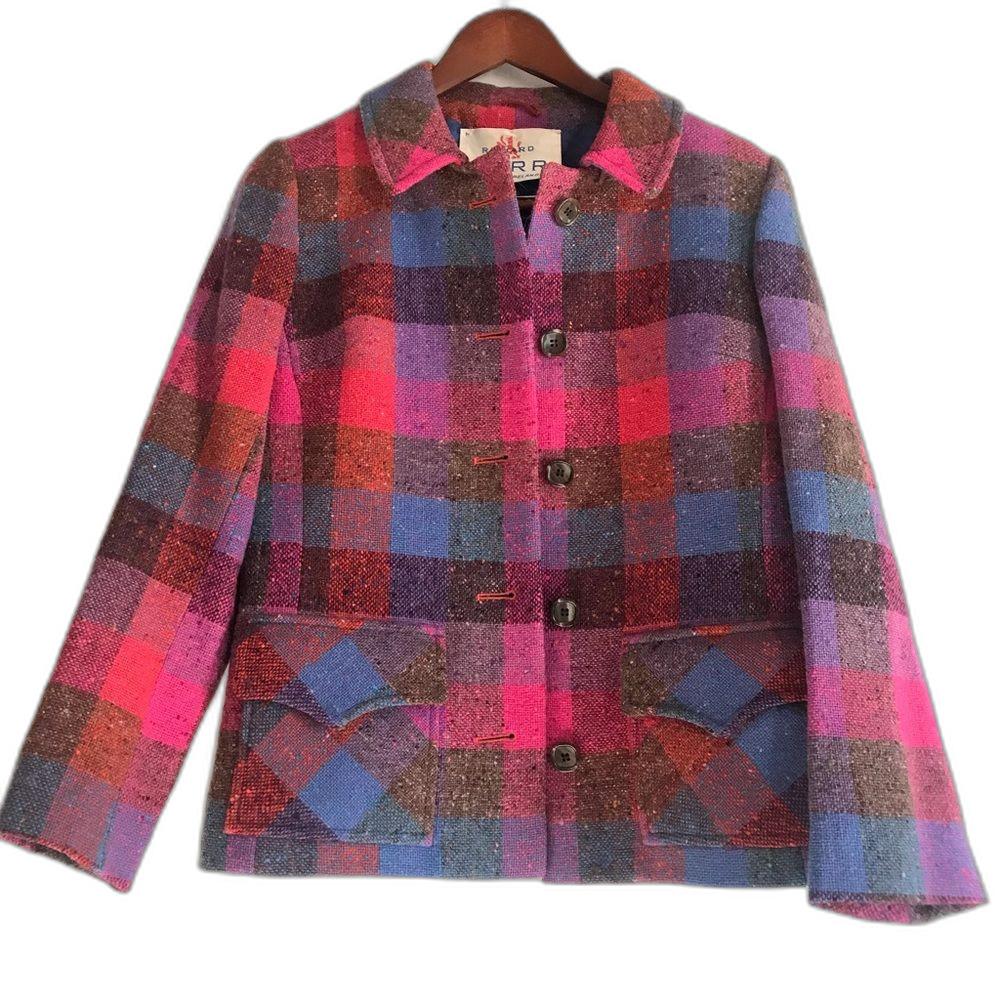 Vintage 1970s-Era Richard Barr Ireland Bright Pink Plaid 100% Wool Blazer Jacket - Picture 7 of 11